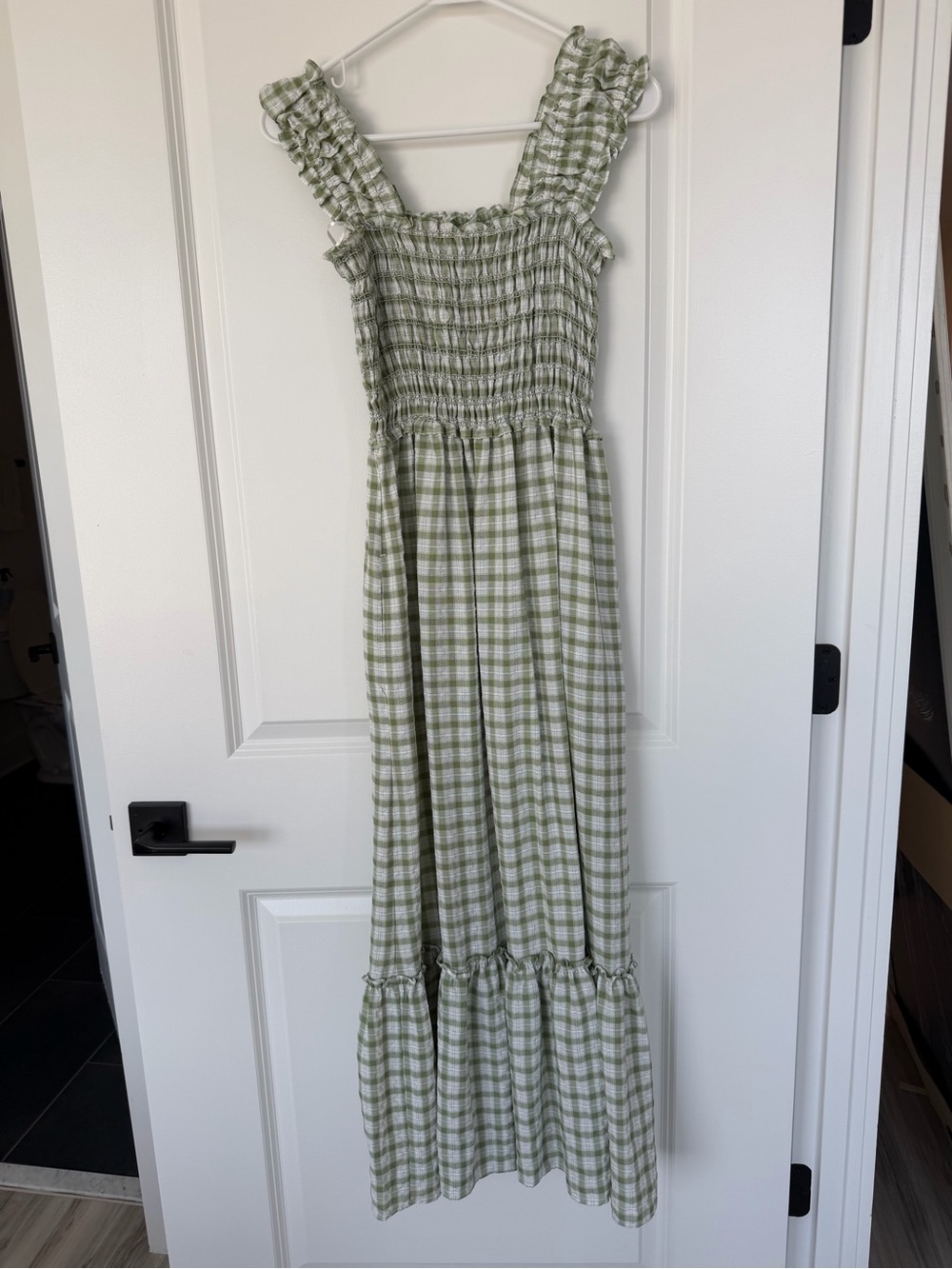 Max Studio Smocked Gingham Maxi Dress - Sage Green